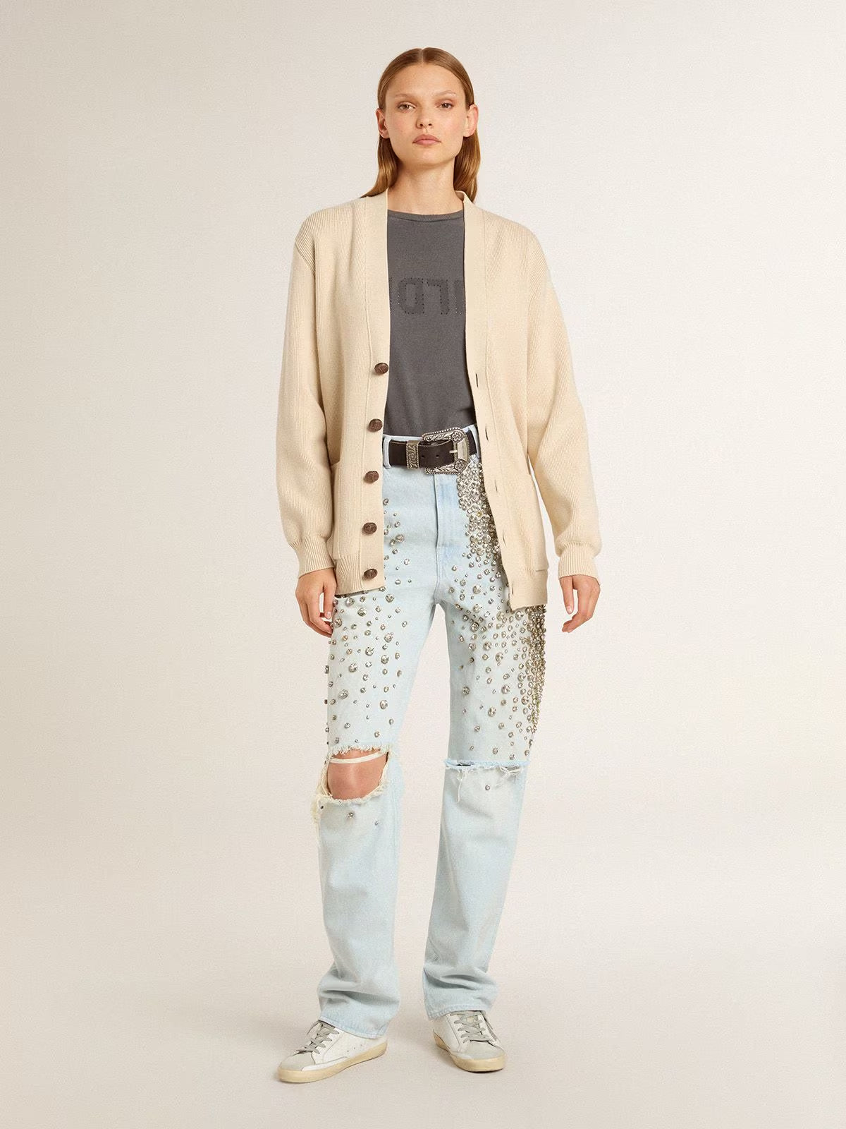 Cardigan Golden Knit With Logo