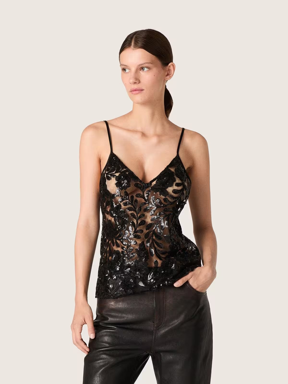 Top Lace Paillettes Journey Golden Goose Mujer