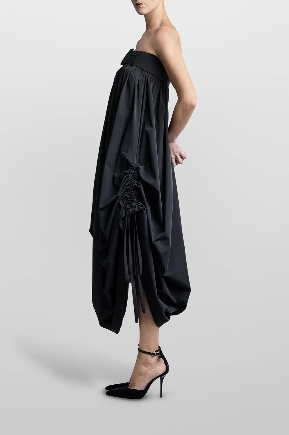 Balloon Long Dress With Belt Black