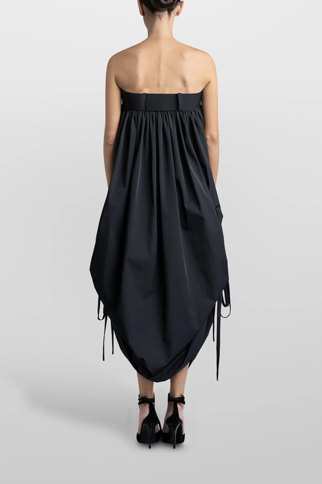 Balloon Long Dress With Belt Black