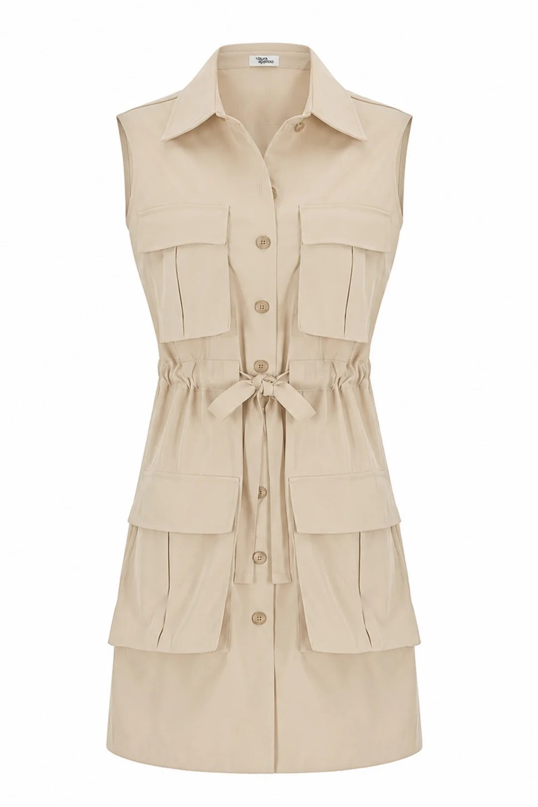 Macrame Sahariana Cotton Dress Beige