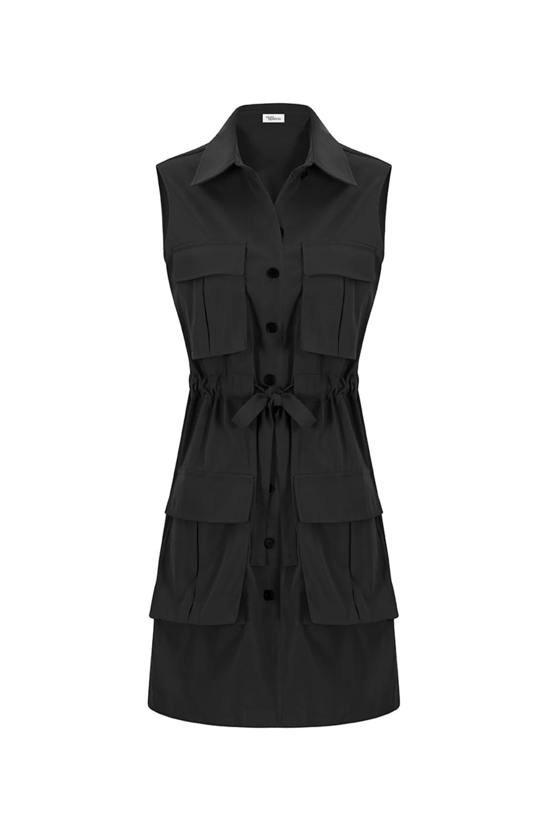 Macrame Sahariana Cotton Dress Black