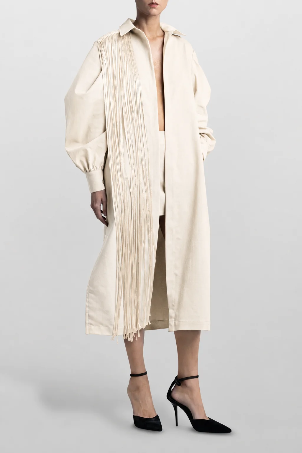 Macrame Drill Dress Beige