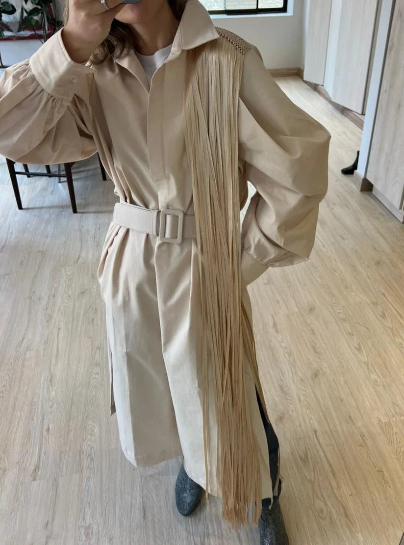 Macrame Drill Dress Beige