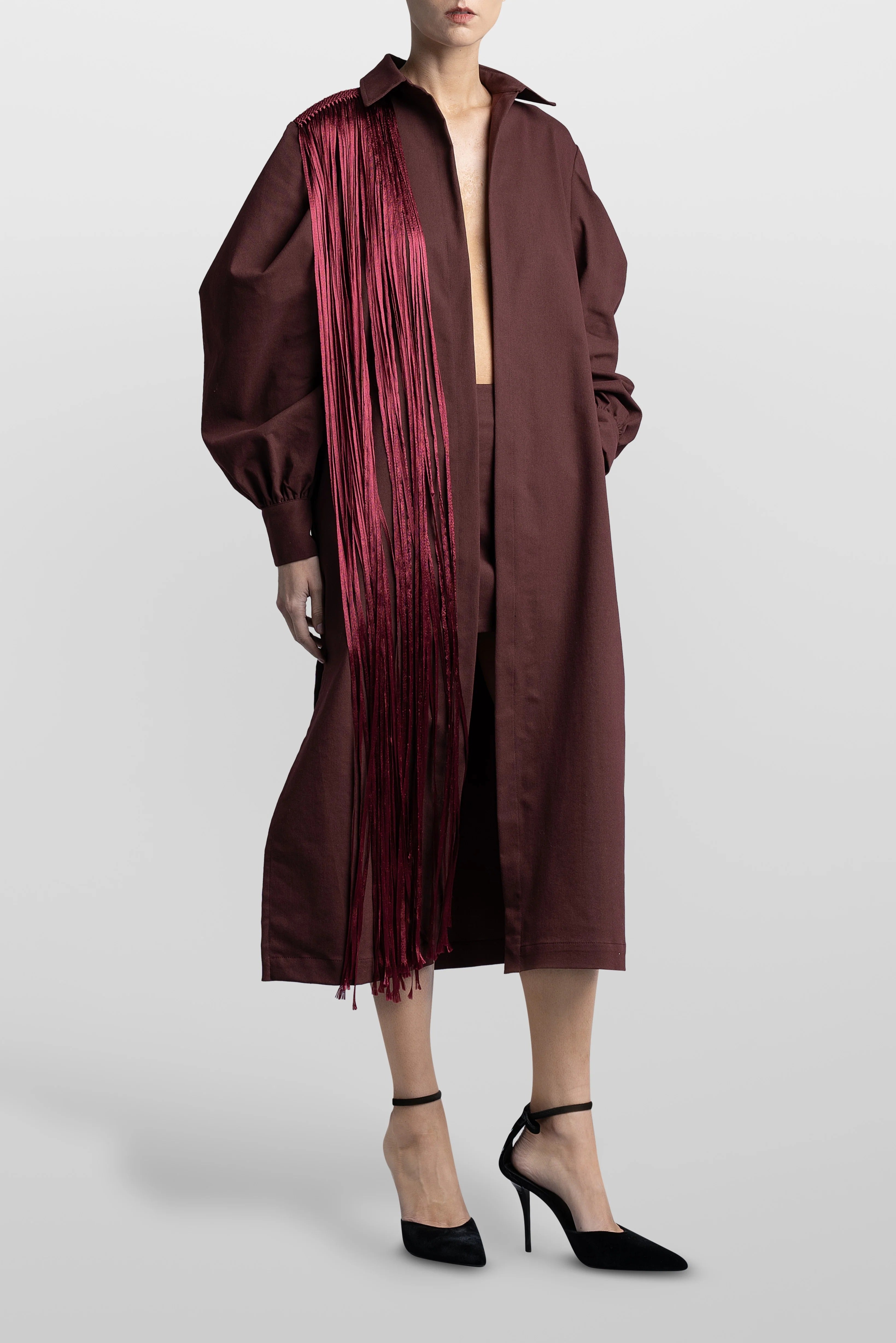 Macrame Drill Dress Red Wine