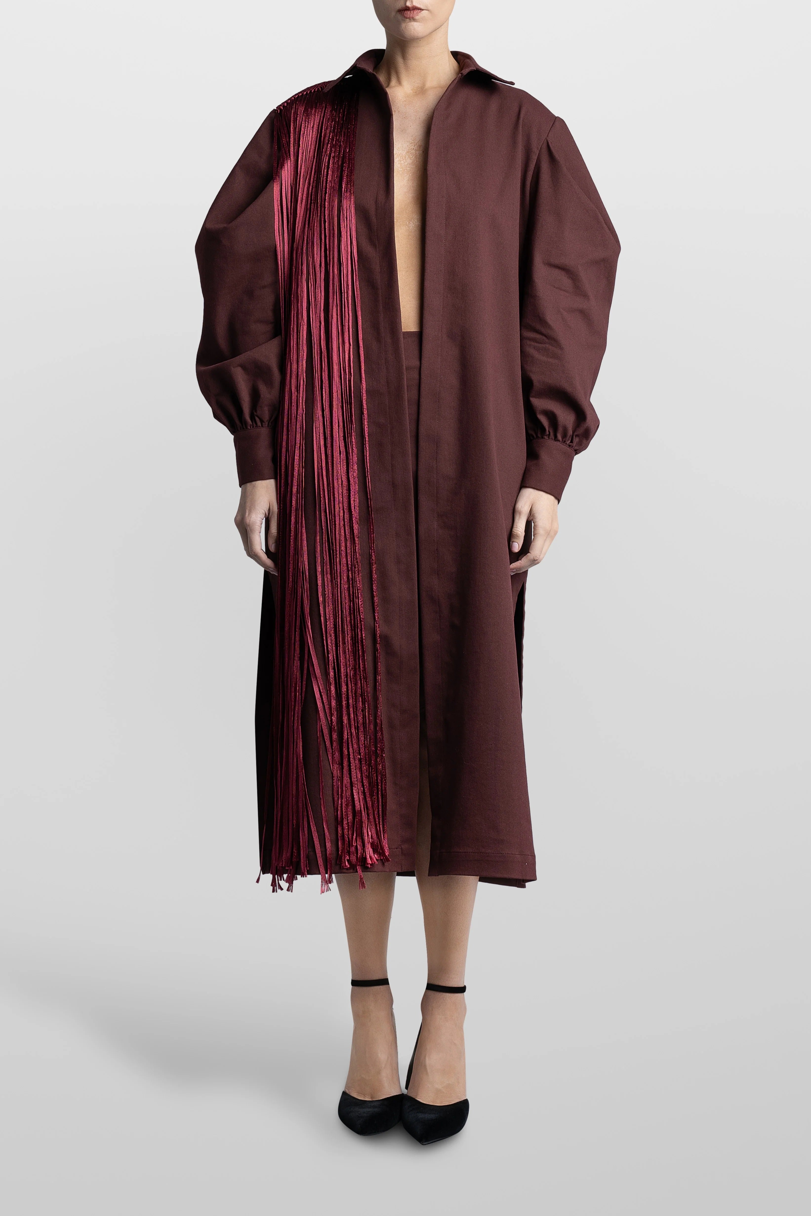 Macrame Drill Dress Red Wine