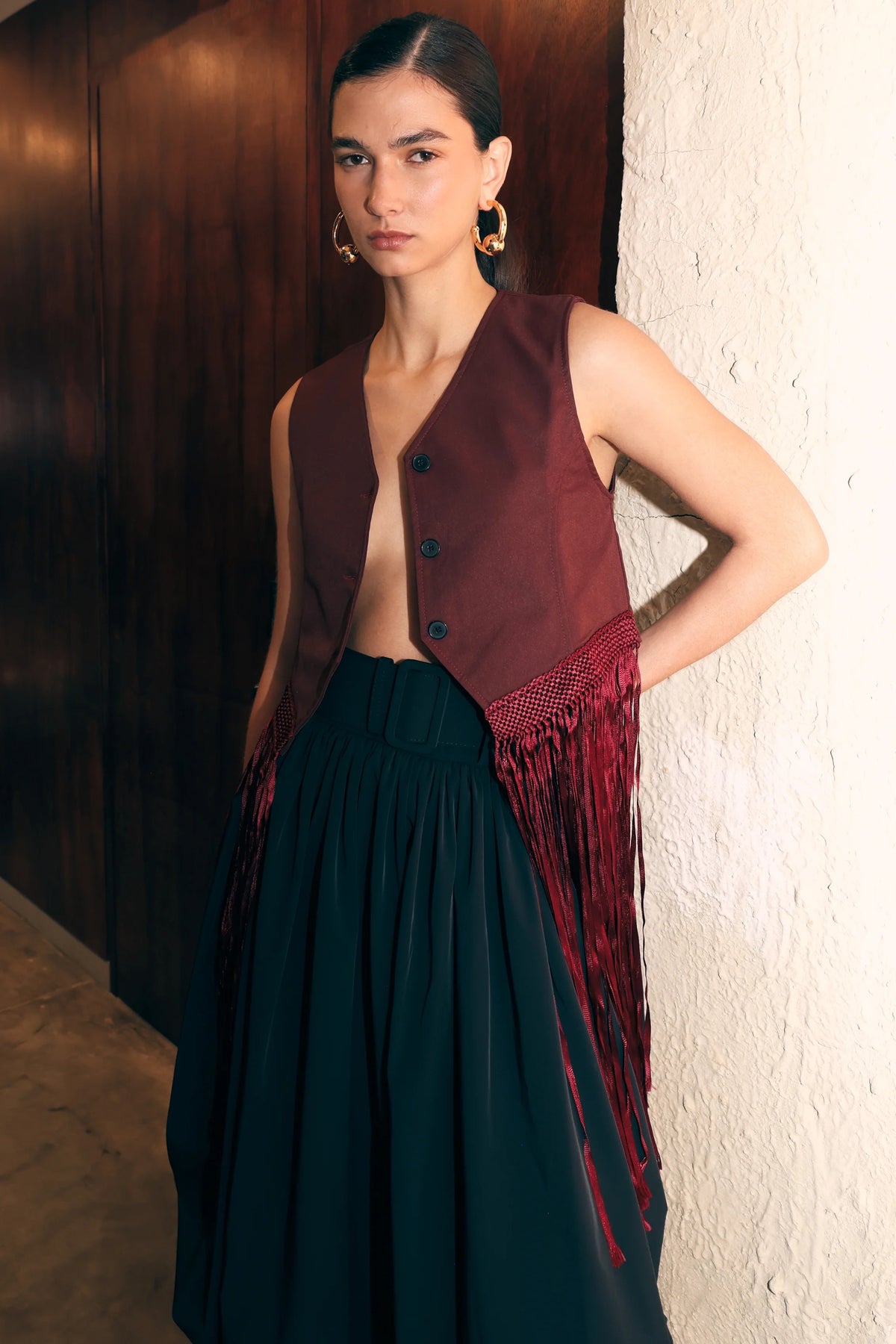 Macrame Drill Gillet Top Red Wine