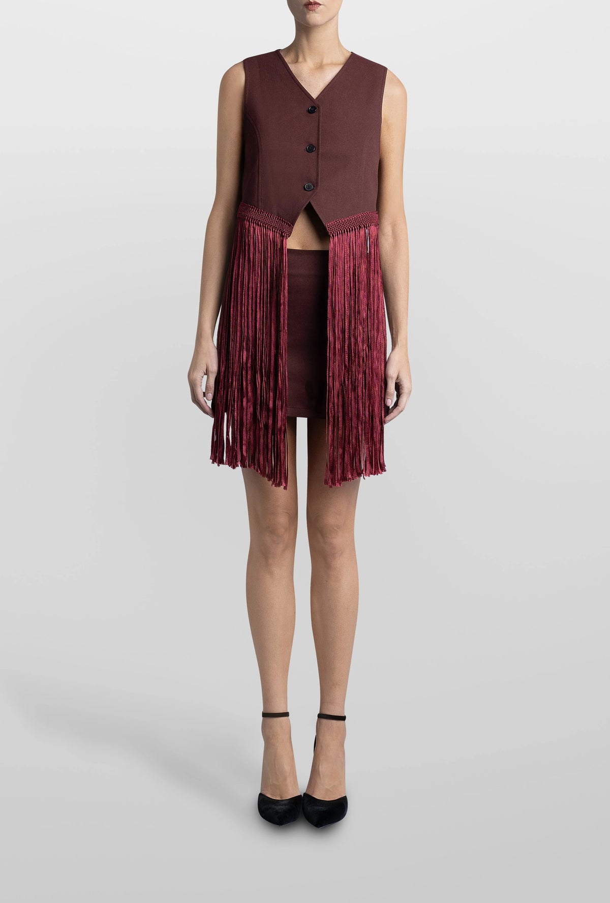 Macrame Drill Gillet Top Red Wine