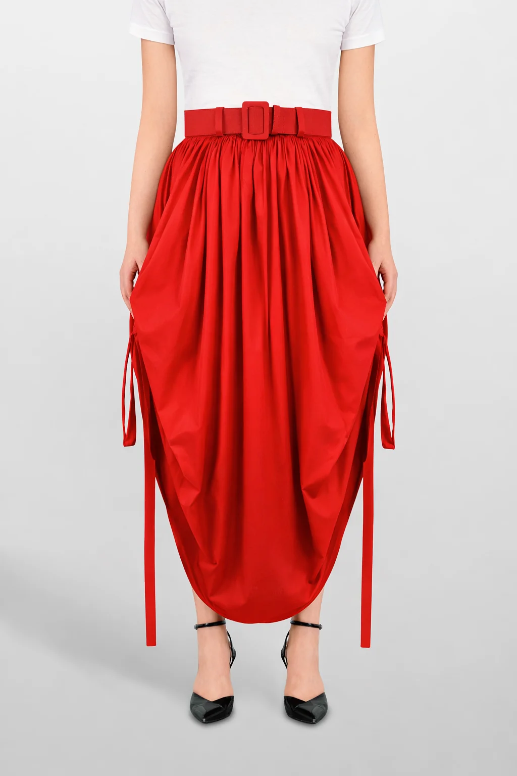 Cotton Skirt Coulisse With Belt Red