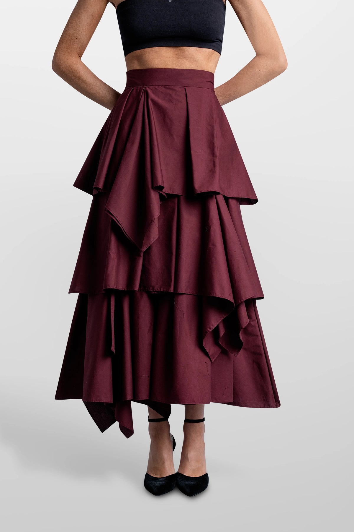 Poplin Volant Skirt Rew Wine