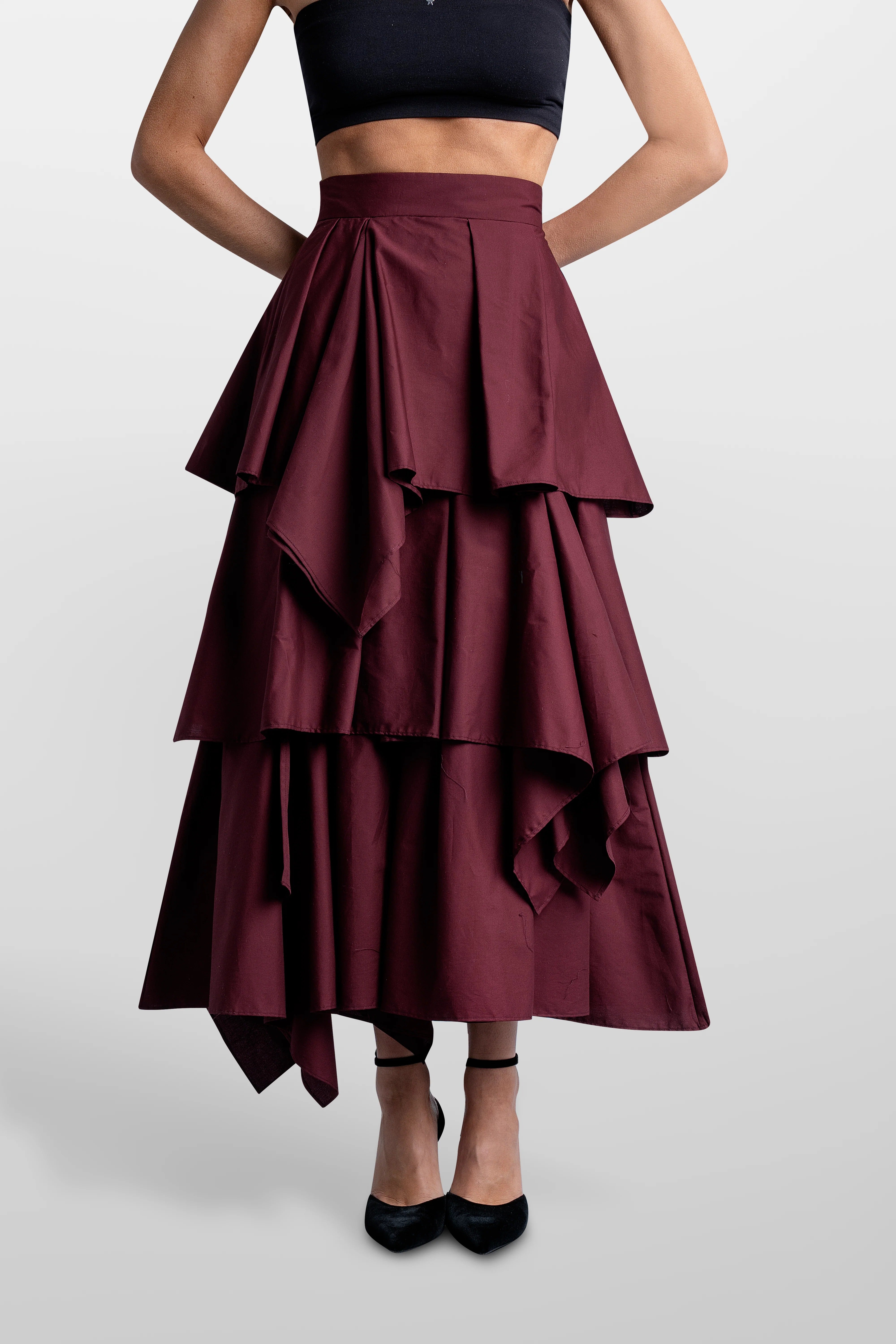 Poplin Volant Skirt Rew Wine
