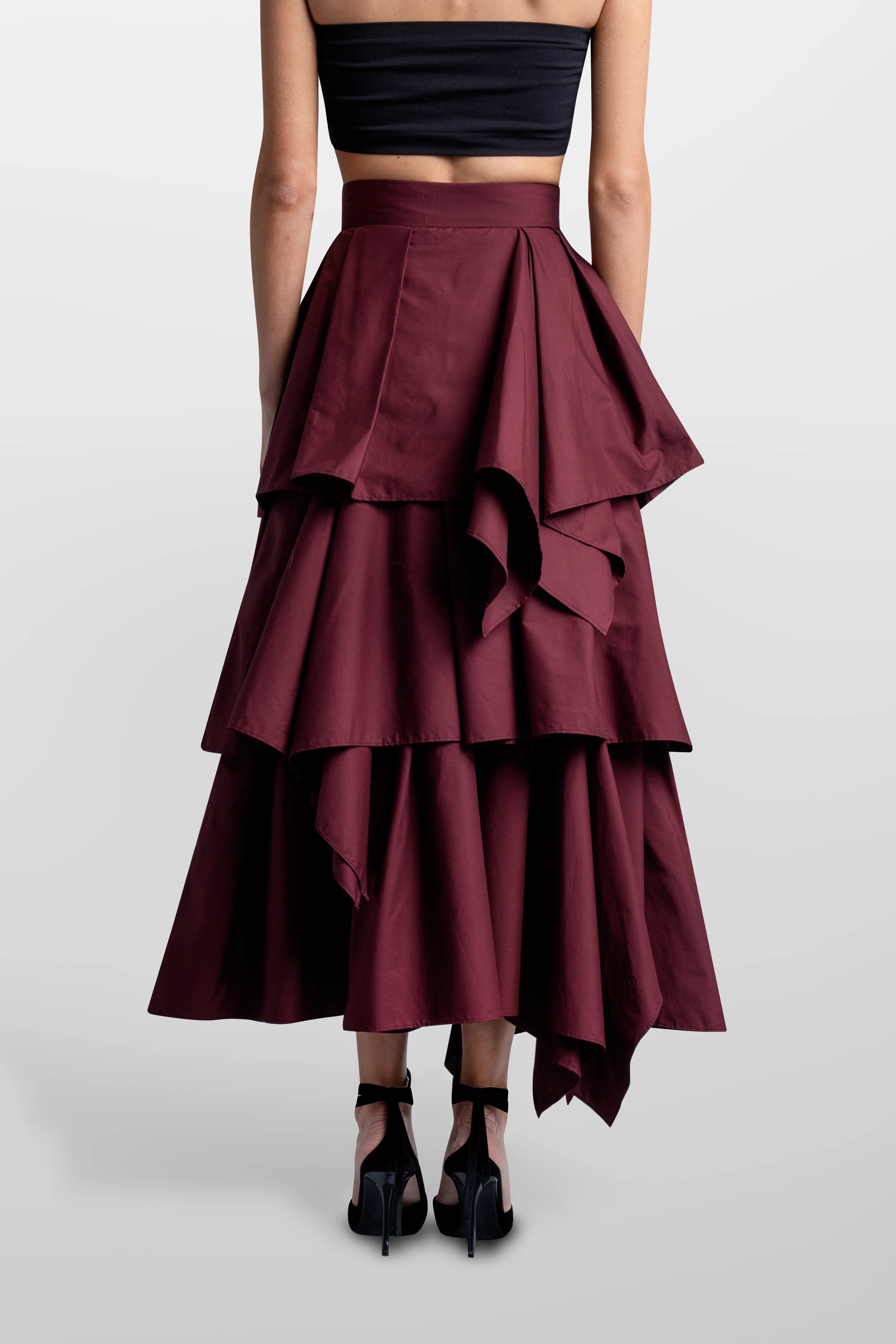 Poplin Volant Skirt Rew Wine