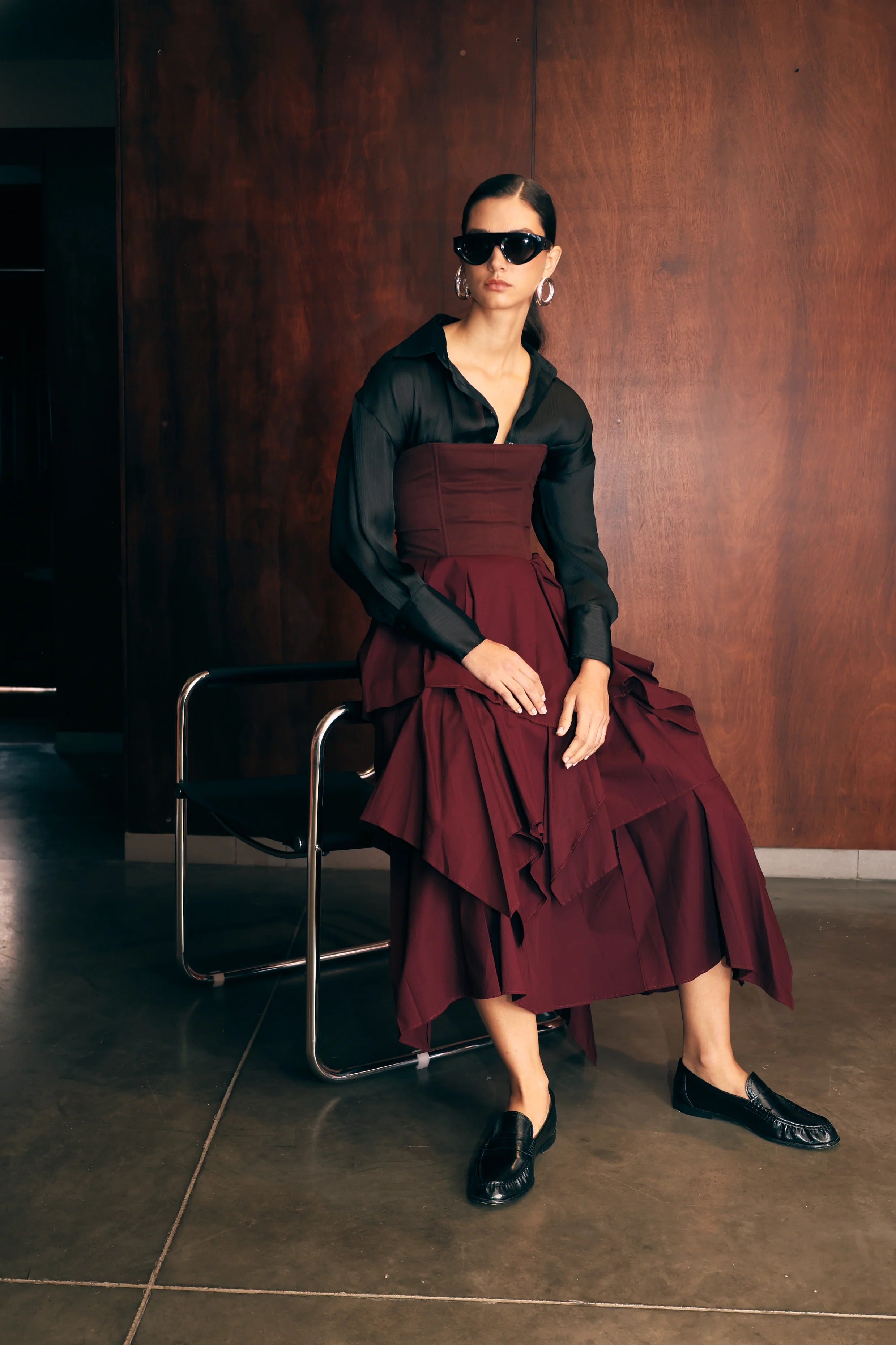 Poplin Volant Skirt Rew Wine