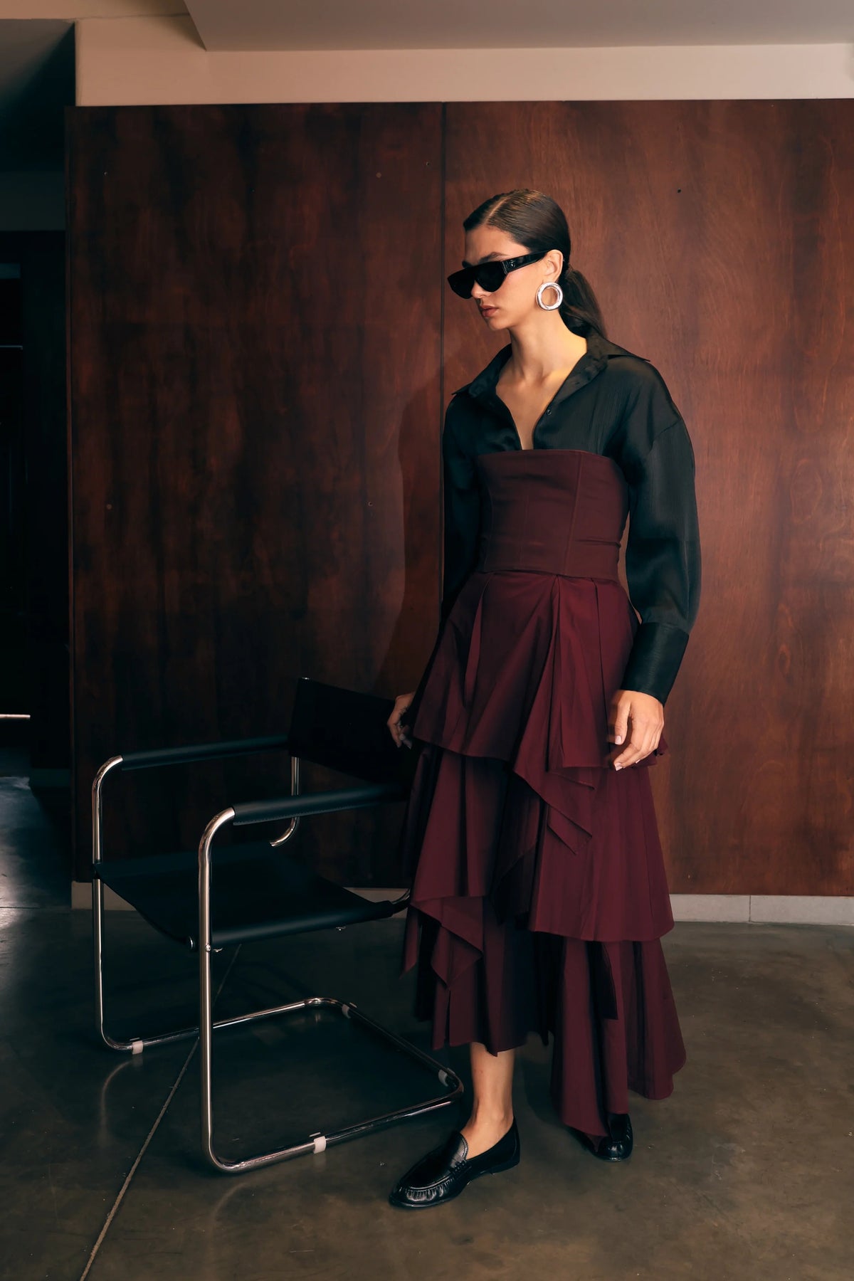 Poplin Volant Skirt Rew Wine