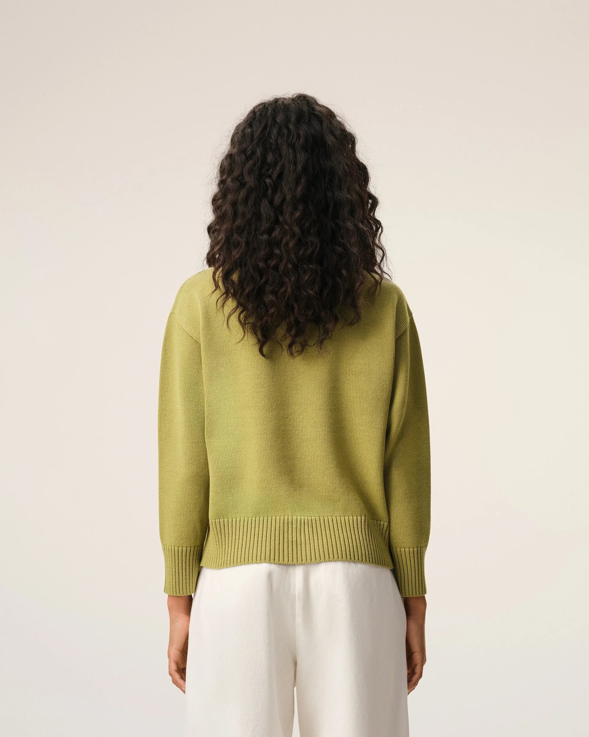 Jersey de cuello redondo de lana y algodón verde Ami De Coeur Unisex