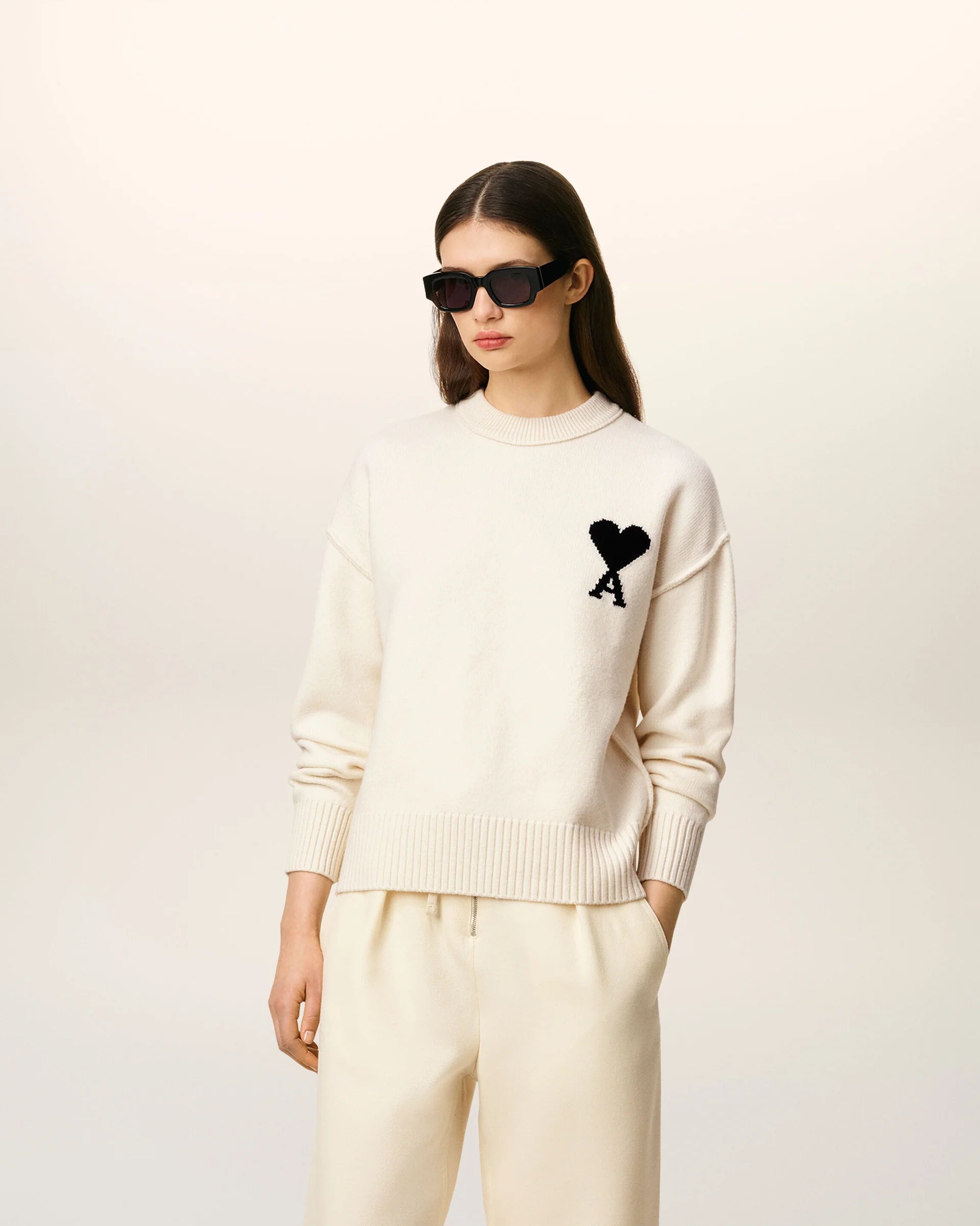 Jersey De Cuello Redondo De Lana Blanca Ami De Coeur Unisex