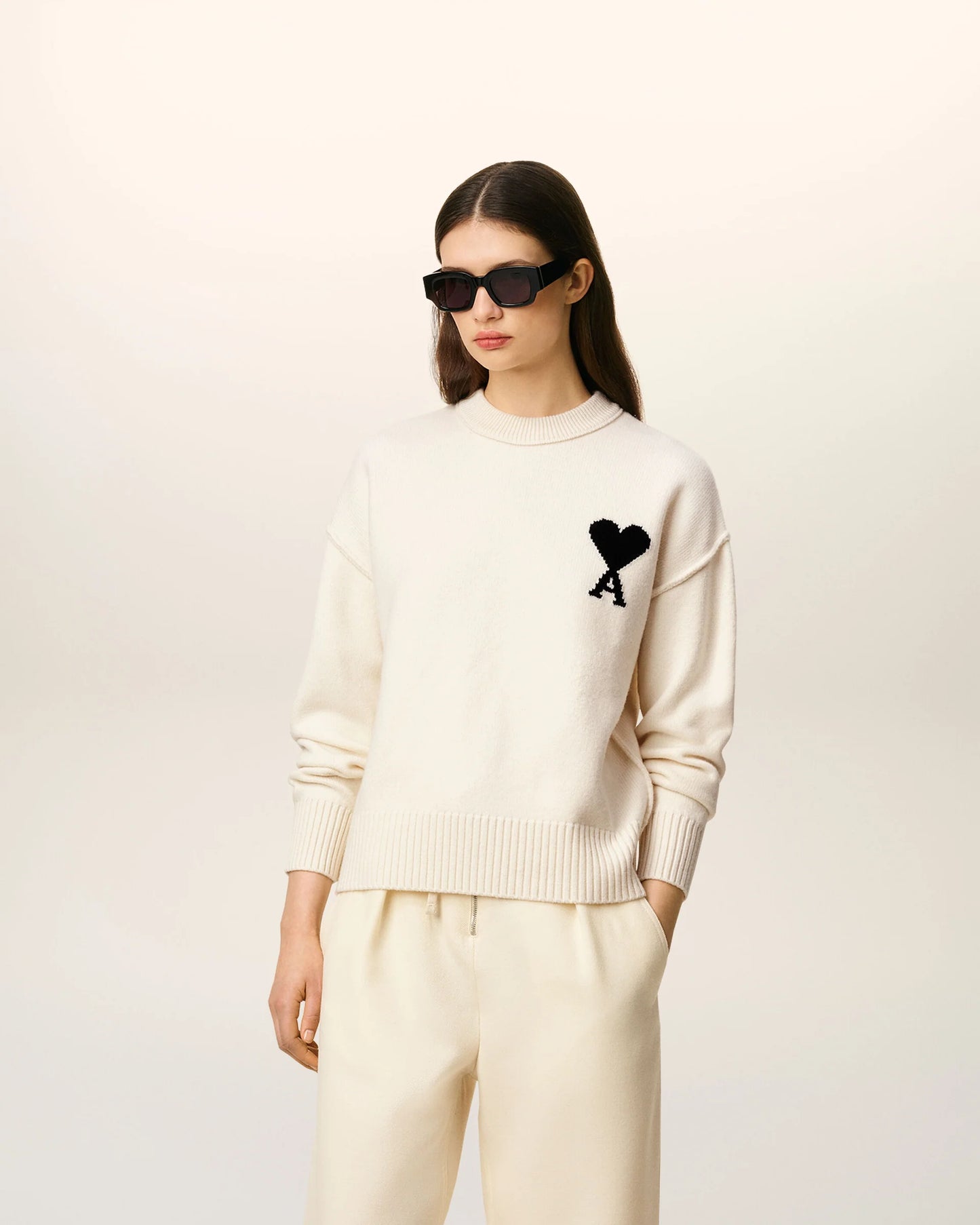 Jersey De Cuello Redondo De Lana Blanca Ami De Coeur Unisex