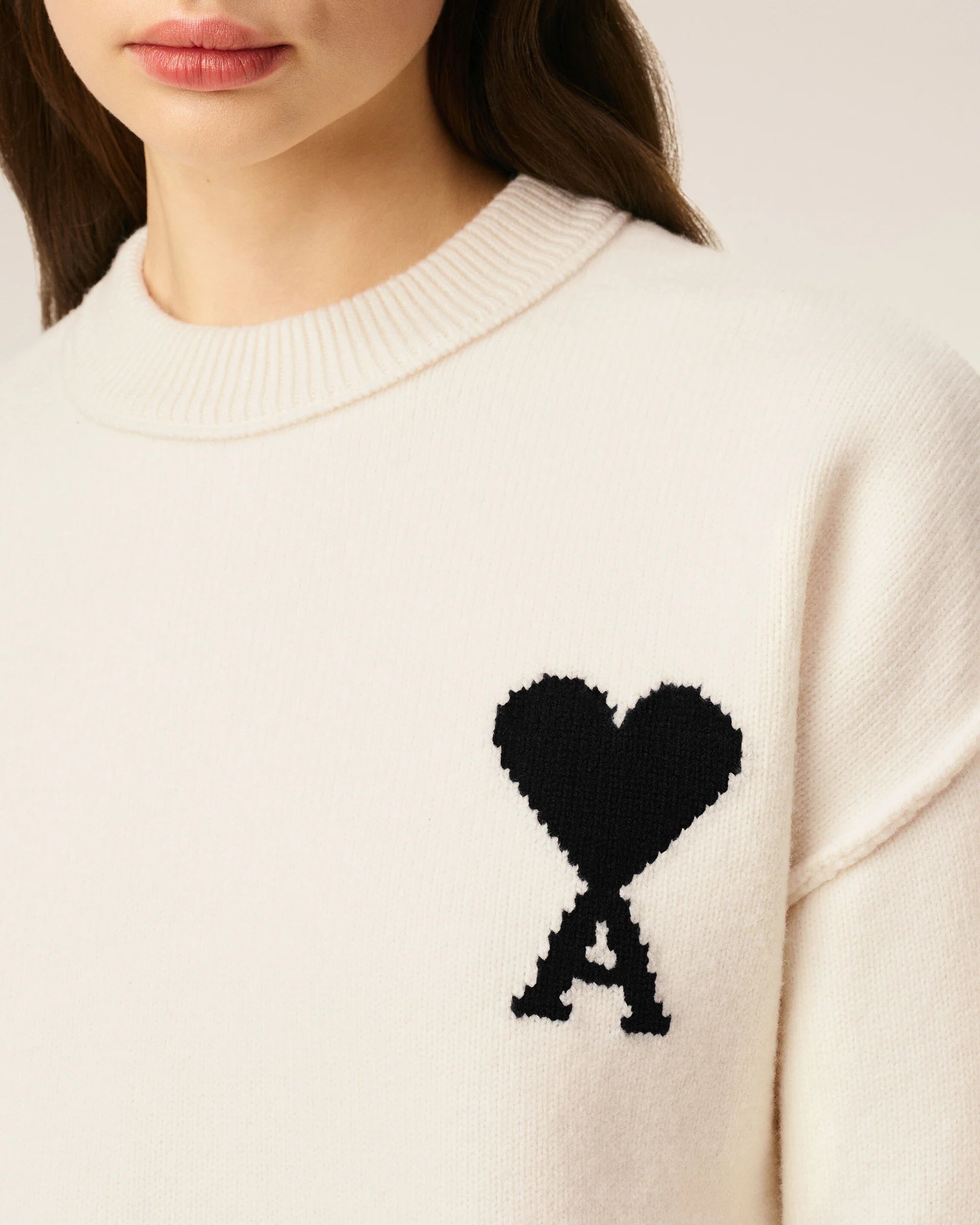 Jersey De Cuello Redondo De Lana Blanca Ami De Coeur Unisex