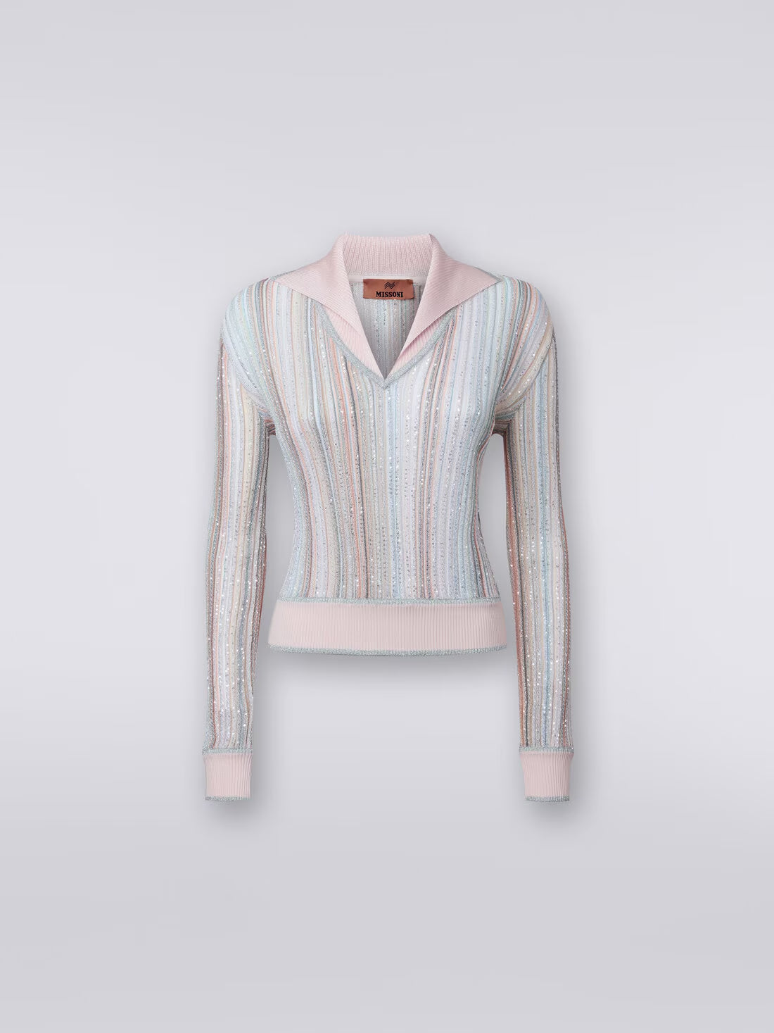 Camisa Manga Larga Con Rayas Verticales Y Lentejuelas