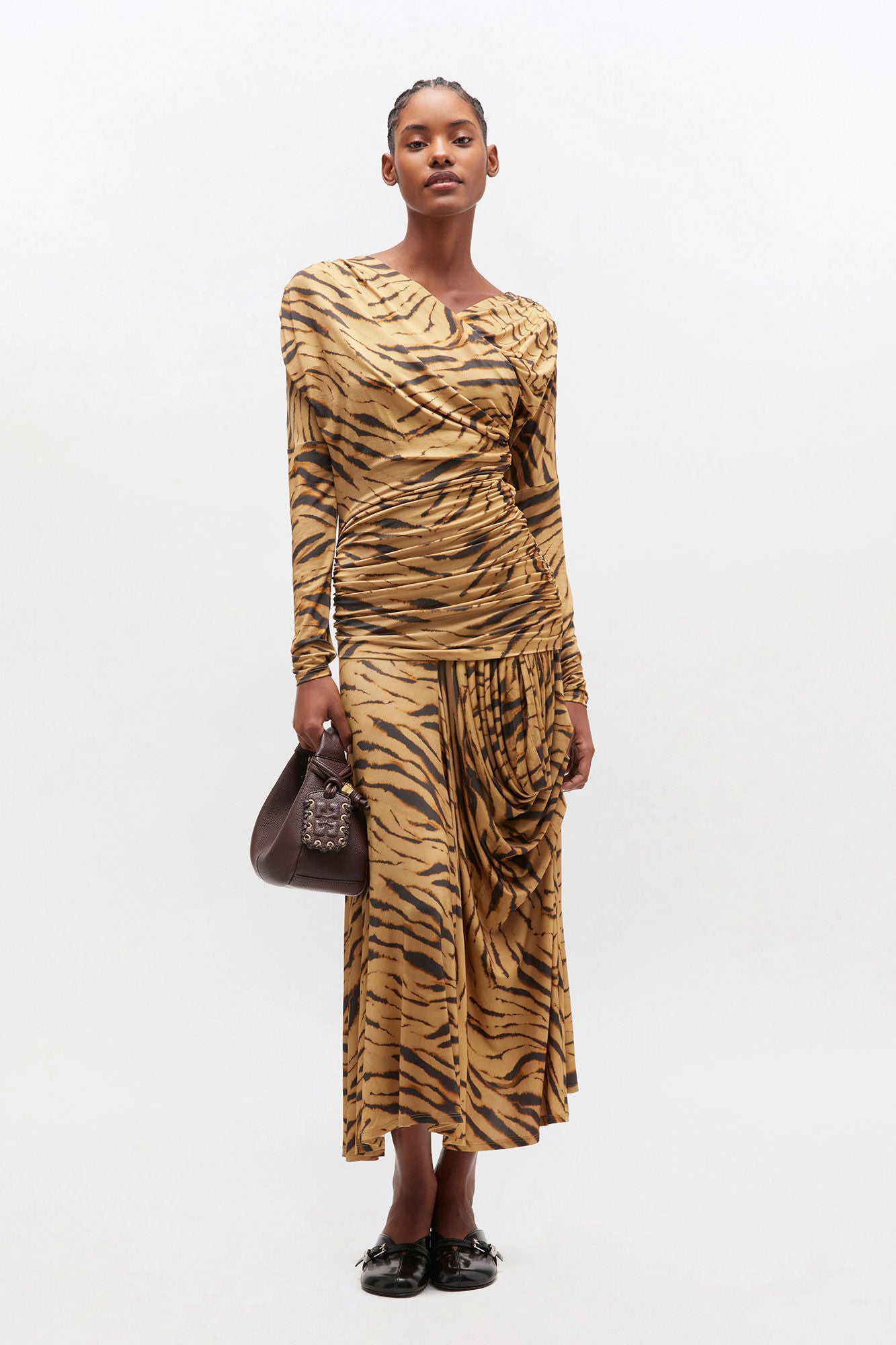 Midi Vestido Printed Shiny Jersey Ruched