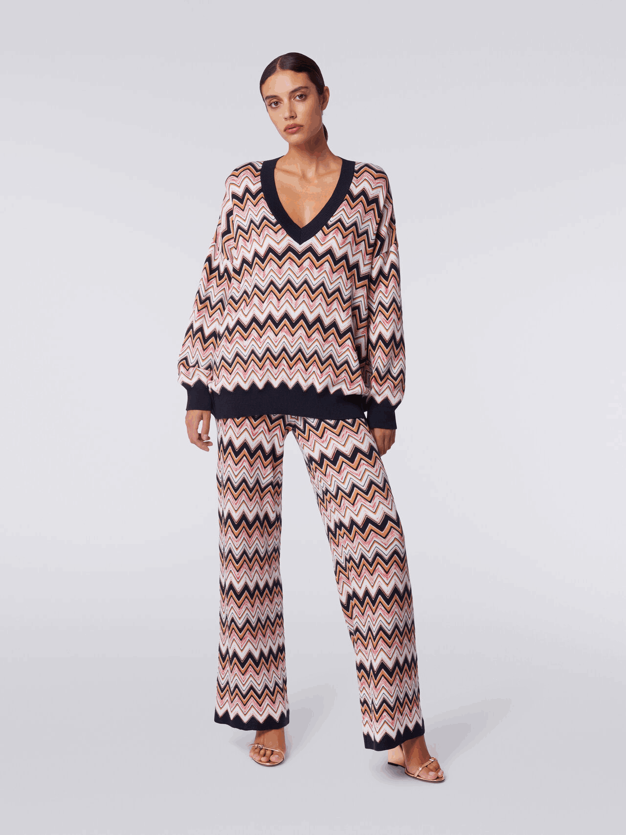 Pantalón Palazzo De Lana Y Viscosa Zigzag