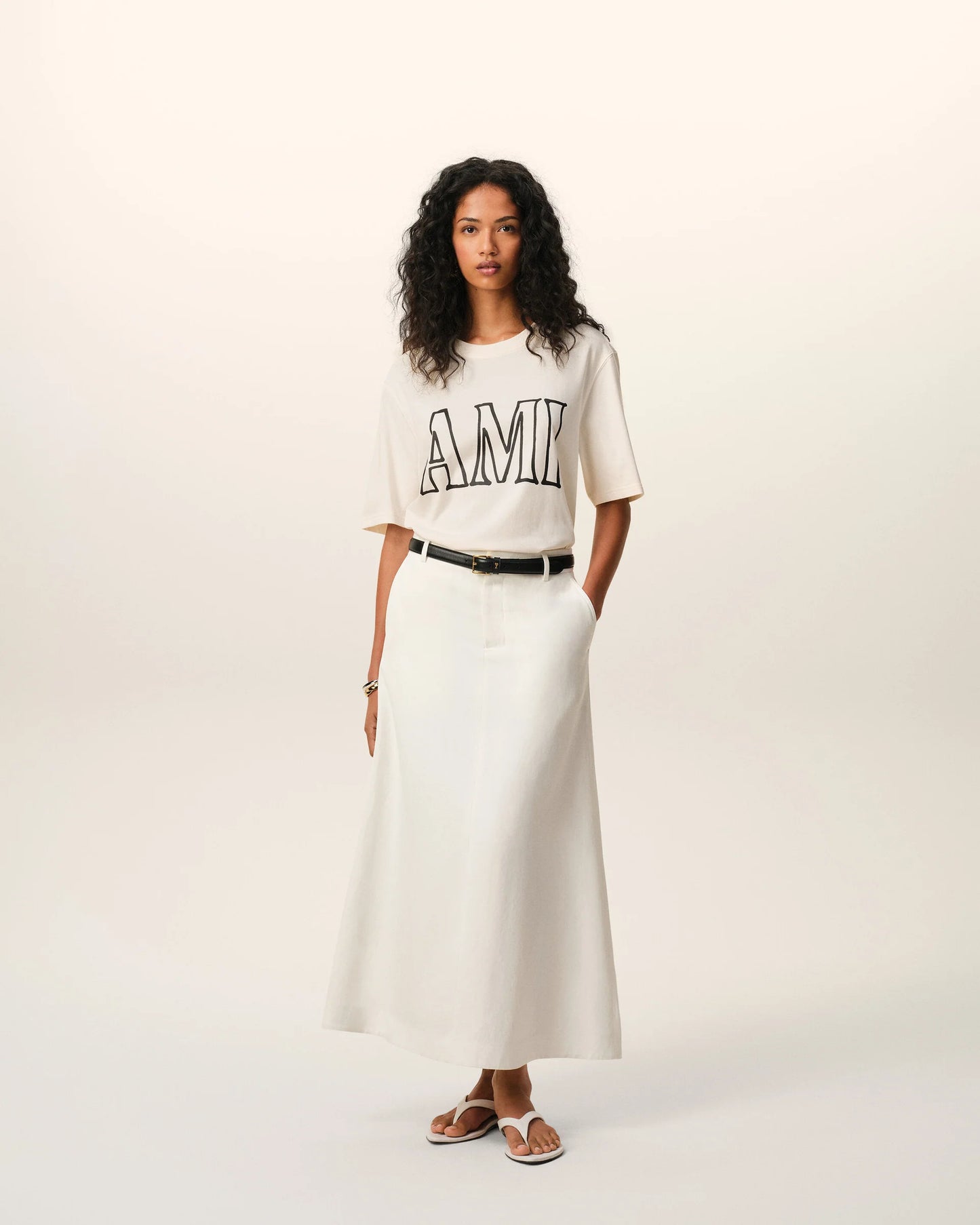 T-Shirt Blanca De Algodón Con Estampado Ami Paris Unisex