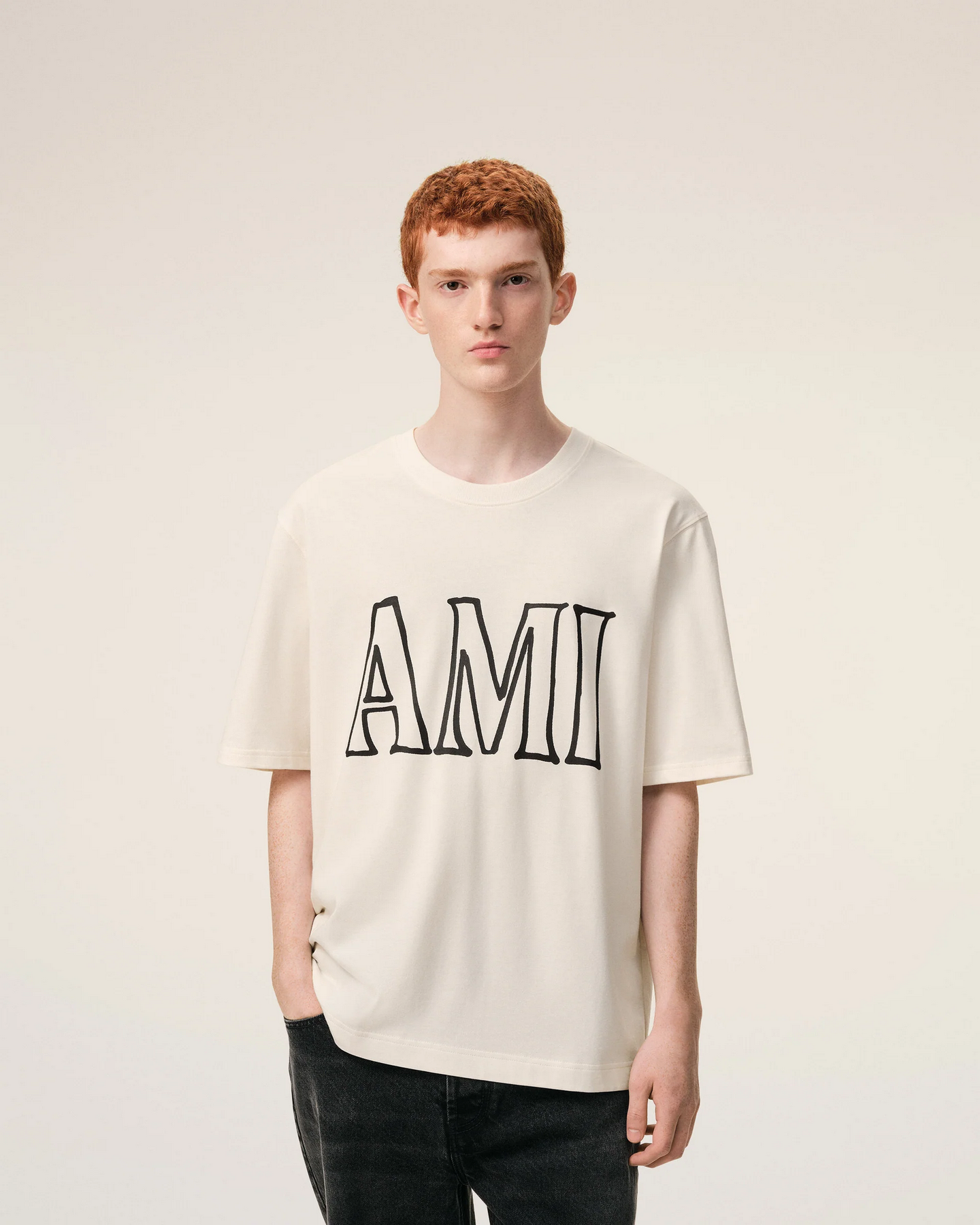 T-Shirt Blanca De Algodón Con Estampado Ami Paris Unisex