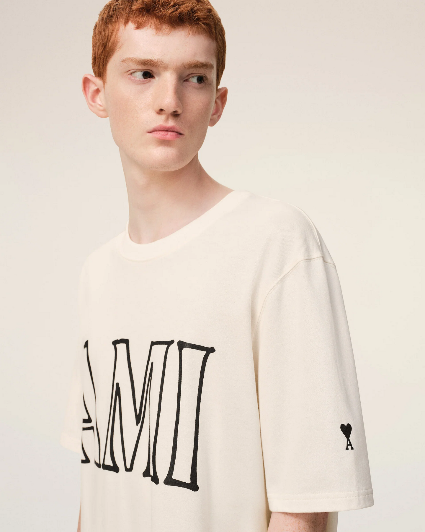 T-Shirt Blanca De Algodón Con Estampado Ami Paris Unisex