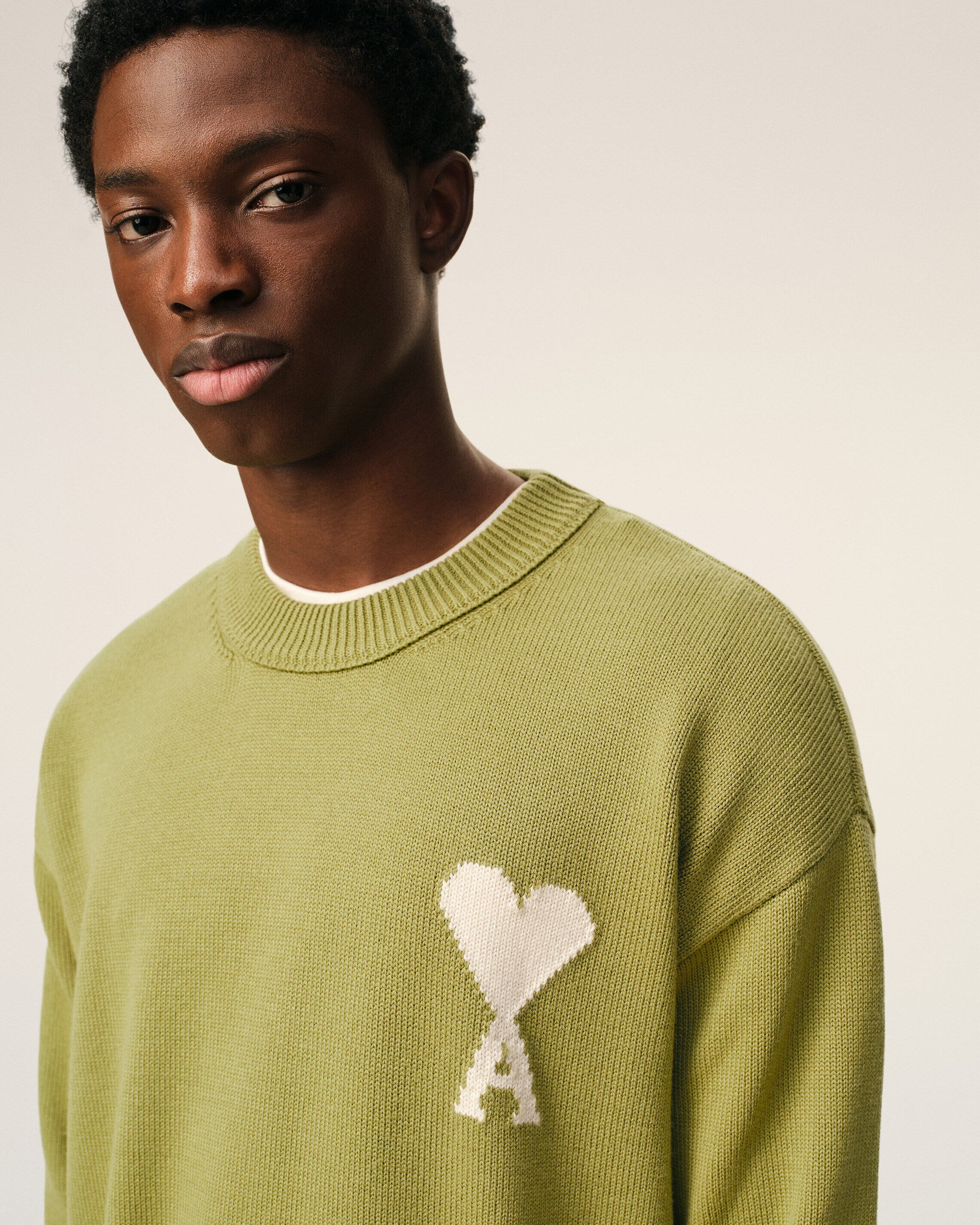 Jersey de cuello redondo de lana y algodón verde Ami De Coeur Unisex