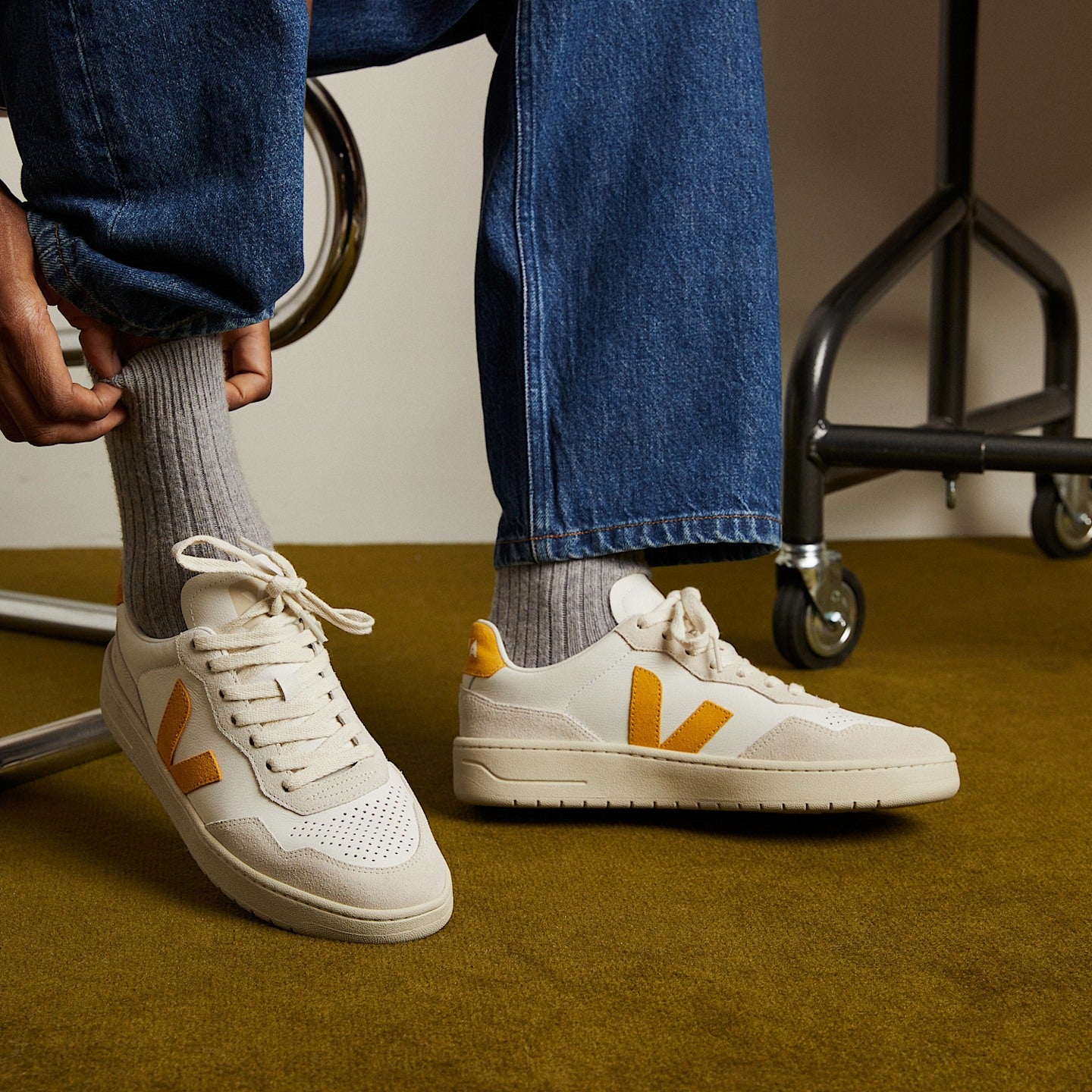 Zapatillas Veja De Hombre V-90 Leather White Safran