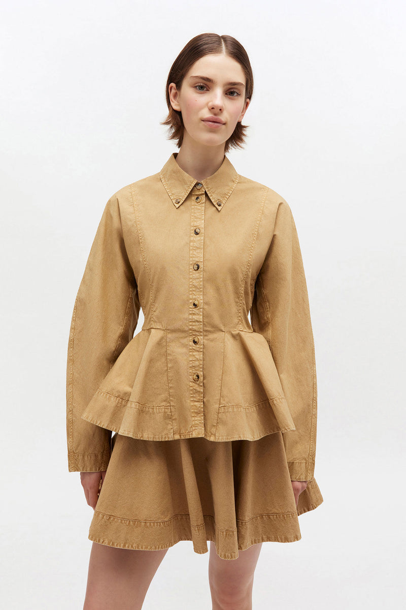 Camisa Peplum Washed Stretch Cotton