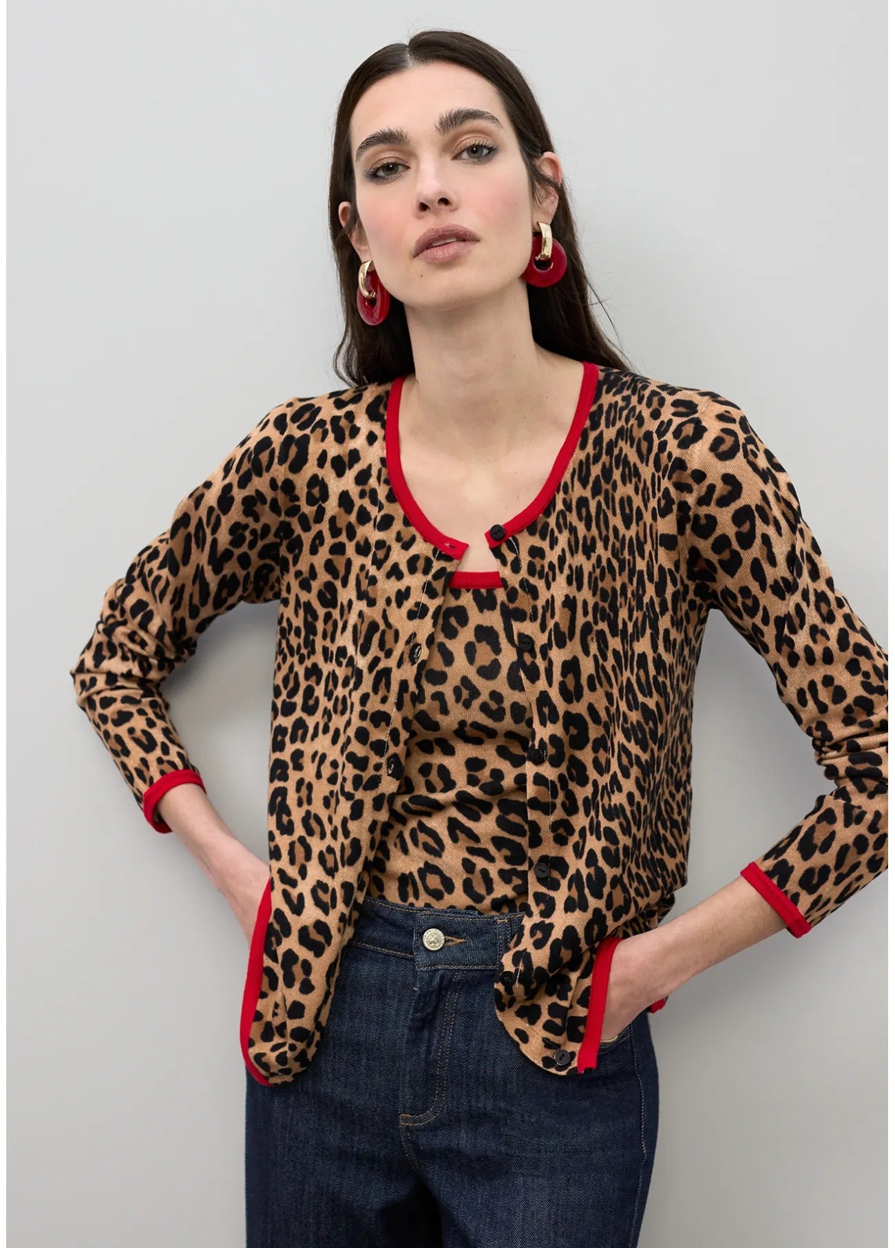 Cardigan con rib a contraste