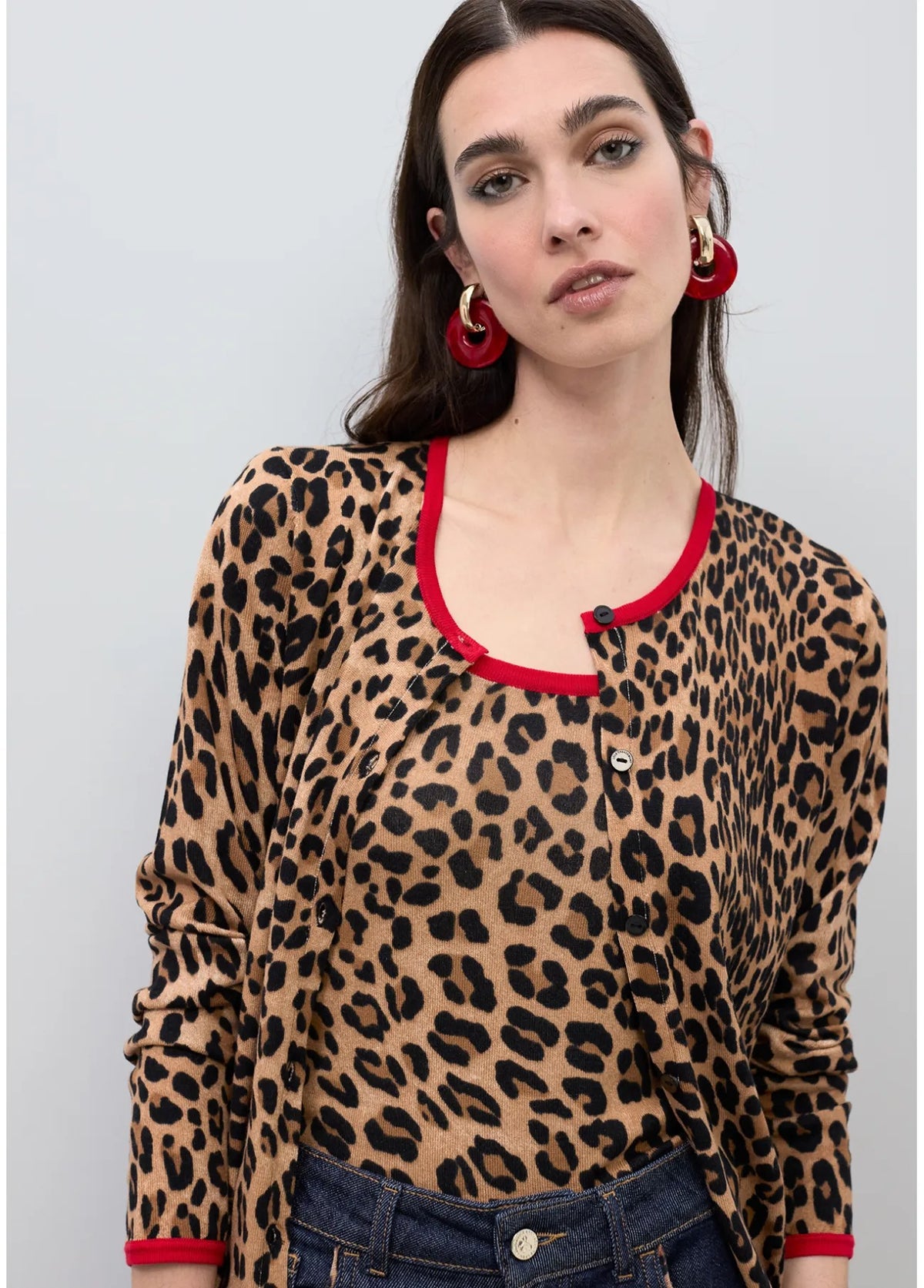 Cardigan con rib a contraste