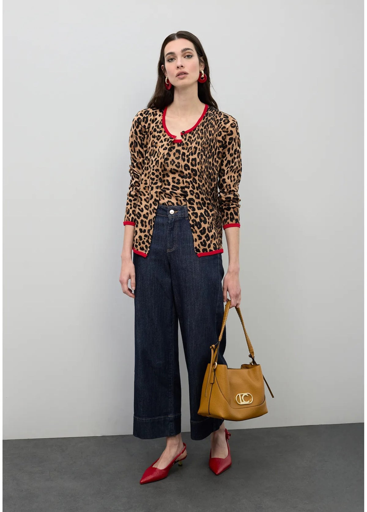 Cardigan con rib a contraste